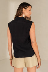 SLEEVELESS MODAL SHIRT BLACK – ARIADNA