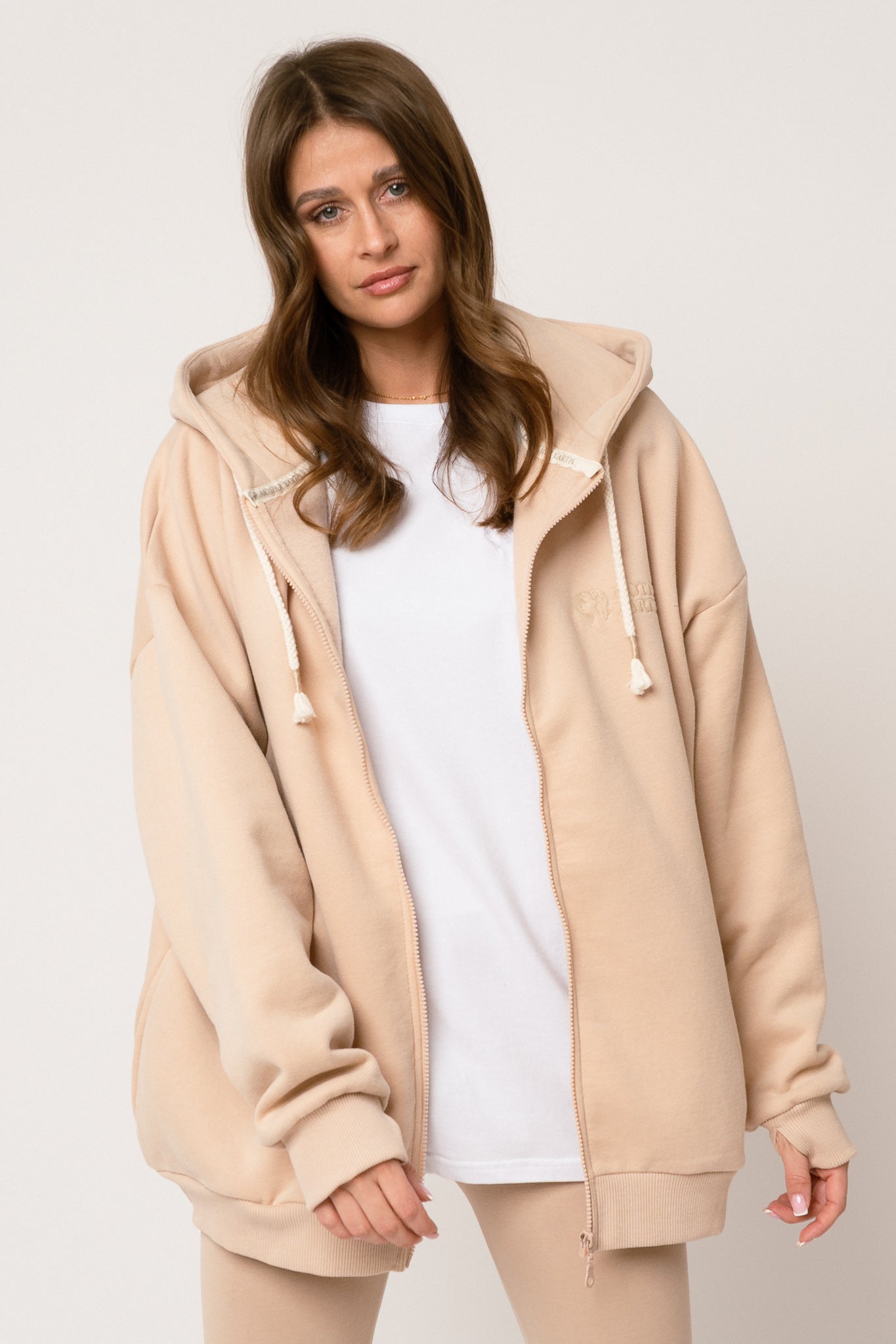 BEIGE ZIP-UP HOODIE - NIKO