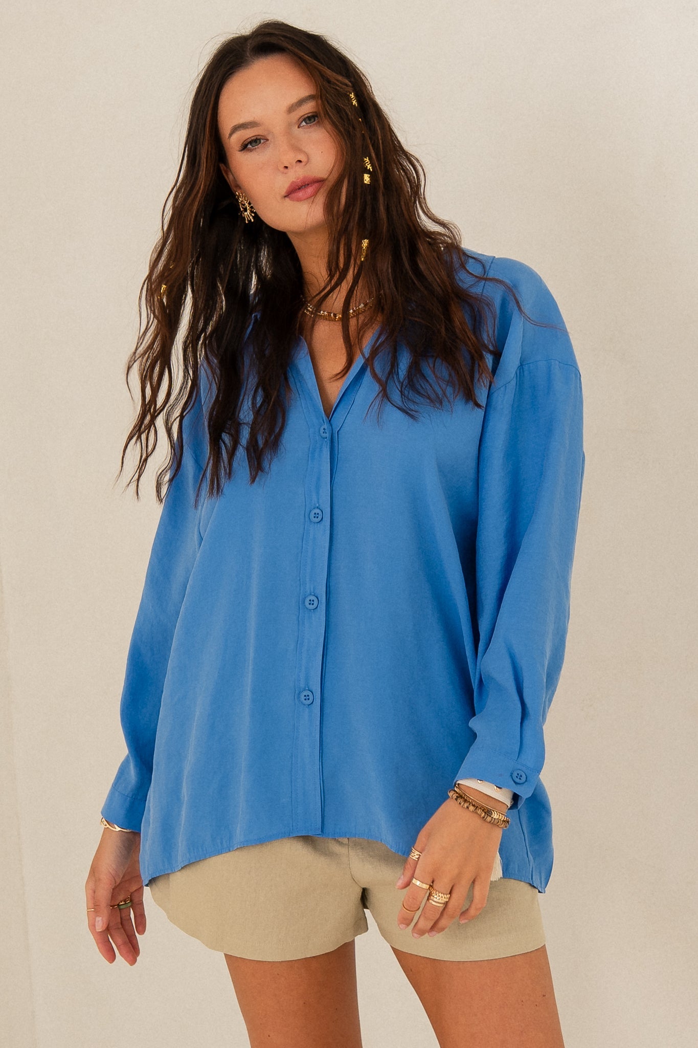 OVERSIZED SHIRT IN BLUE MODAL – MEDEA