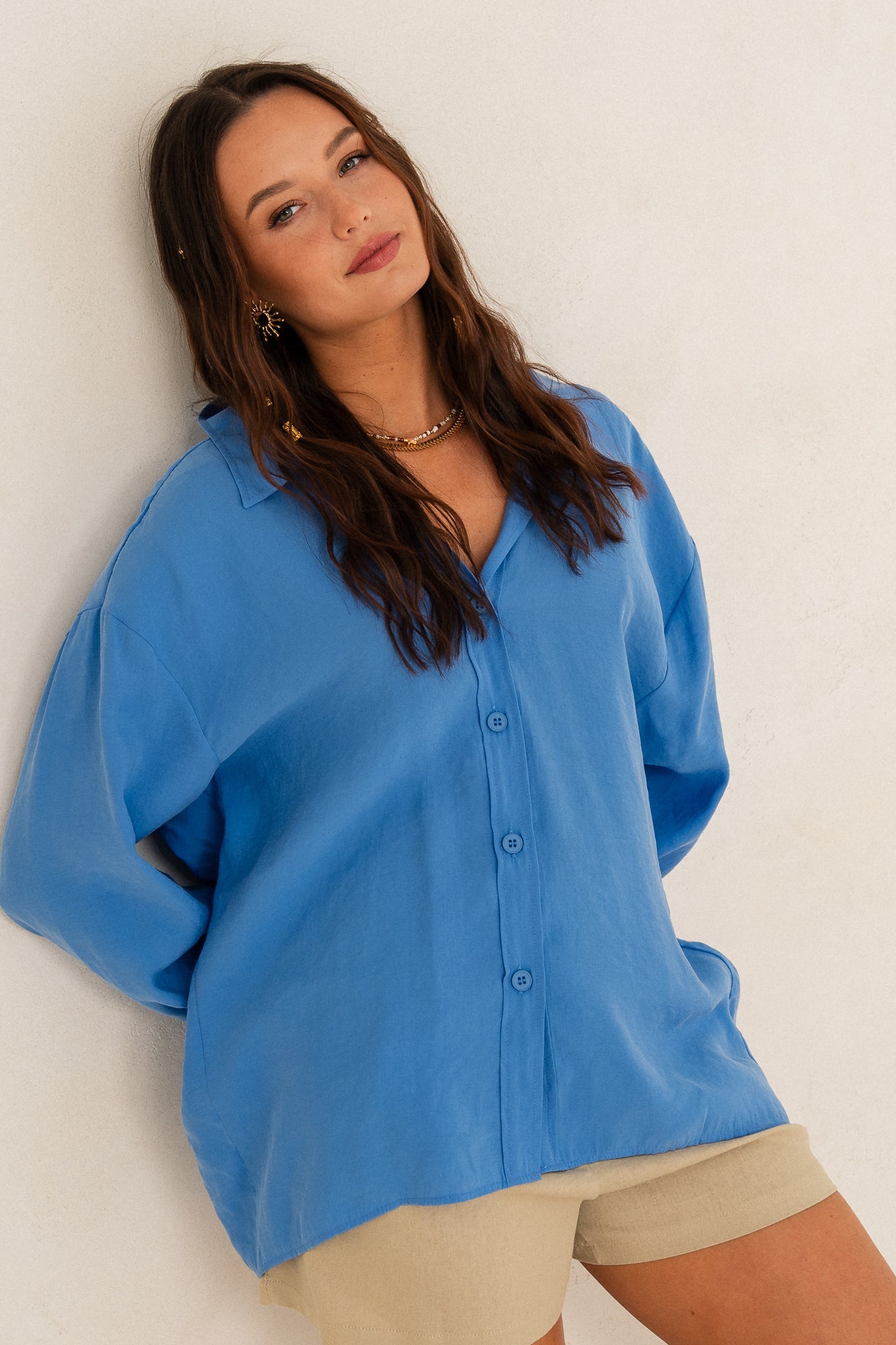 OVERSIZED SHIRT IN BLUE MODAL – MEDEA