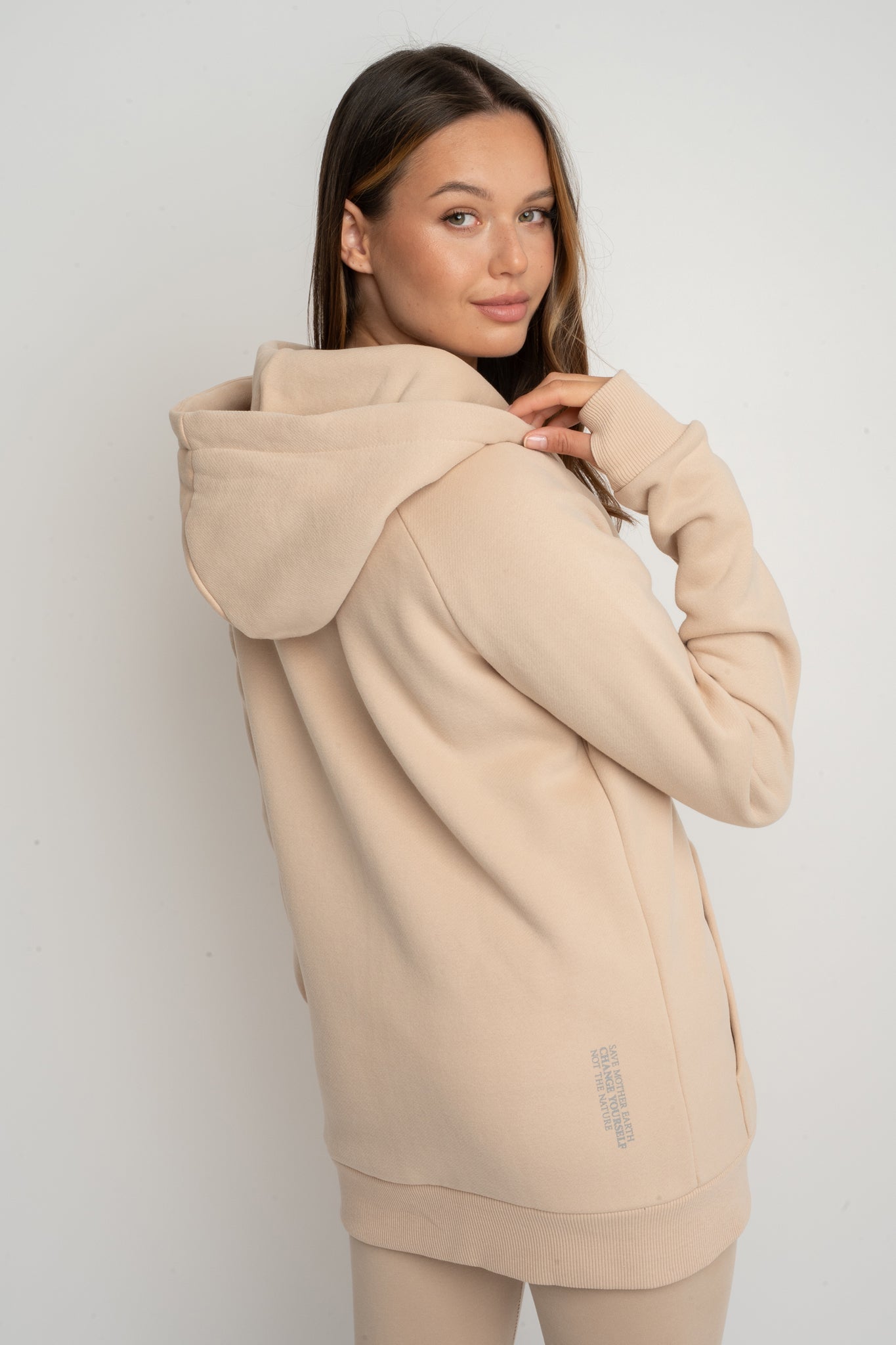 BEIGE ZIP-UP HOODIE - ZANZIBAR