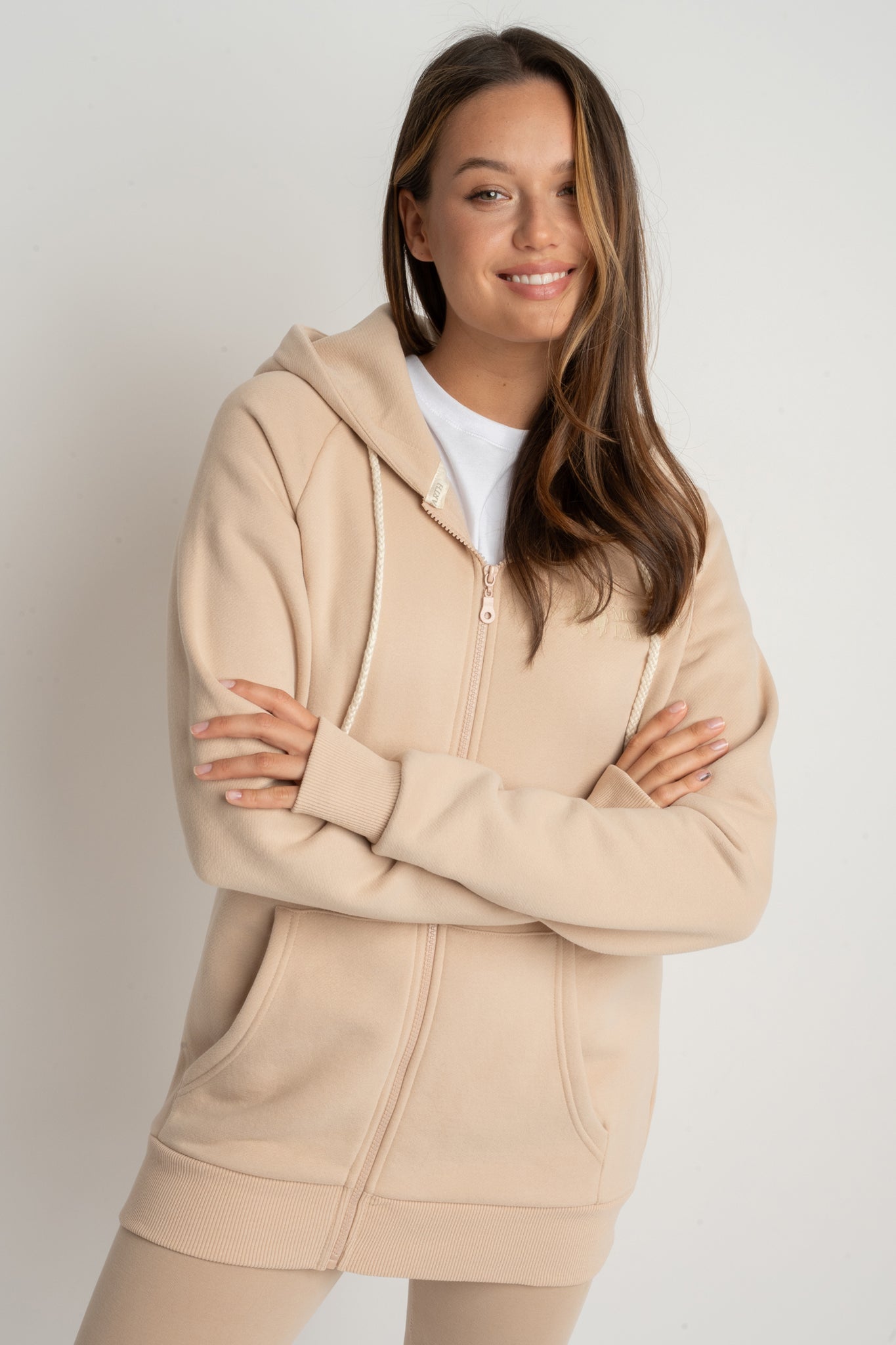 BEIGE ZIP-UP HOODIE - ZANZIBAR