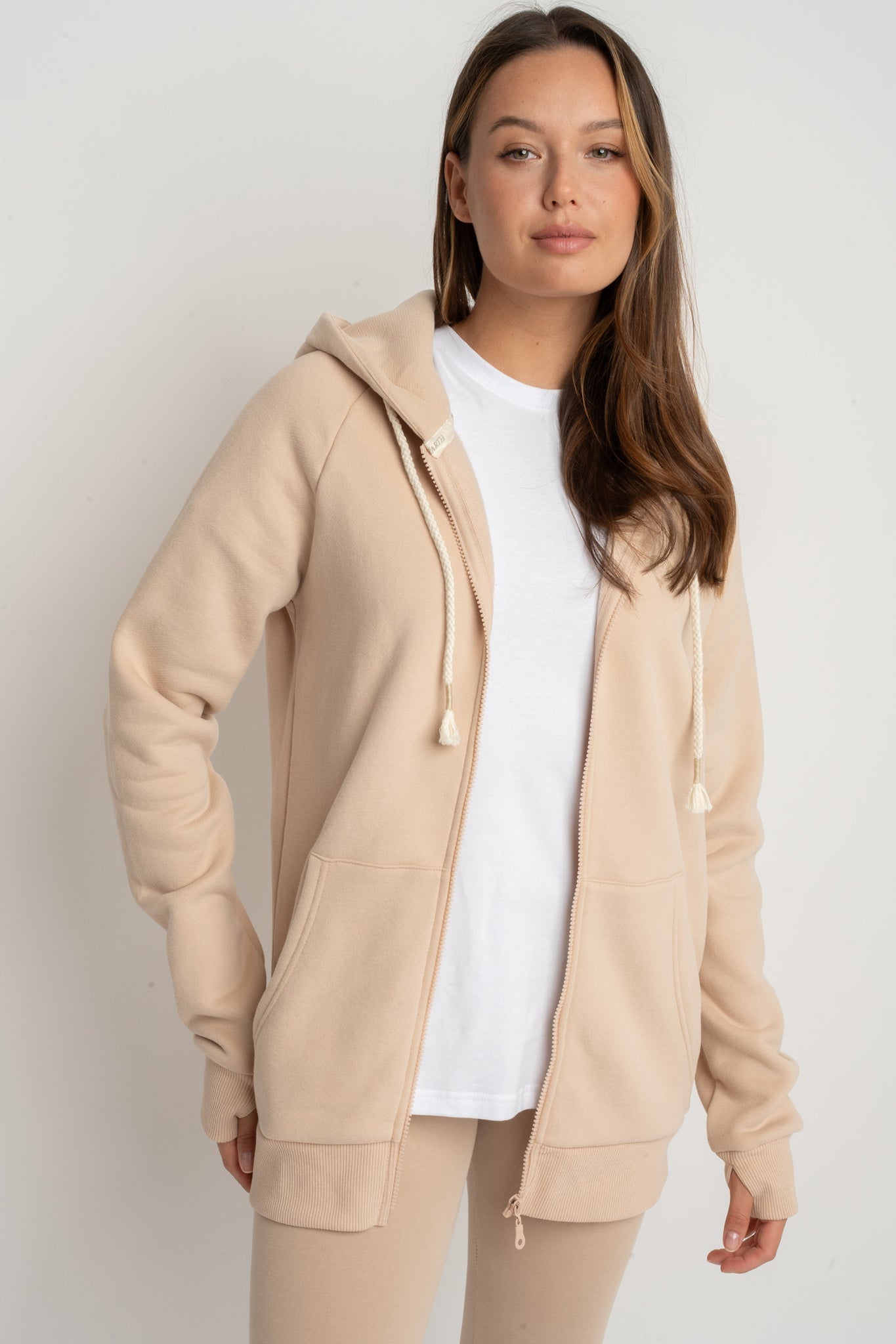BEIGE ZIP-UP HOODIE - ZANZIBAR