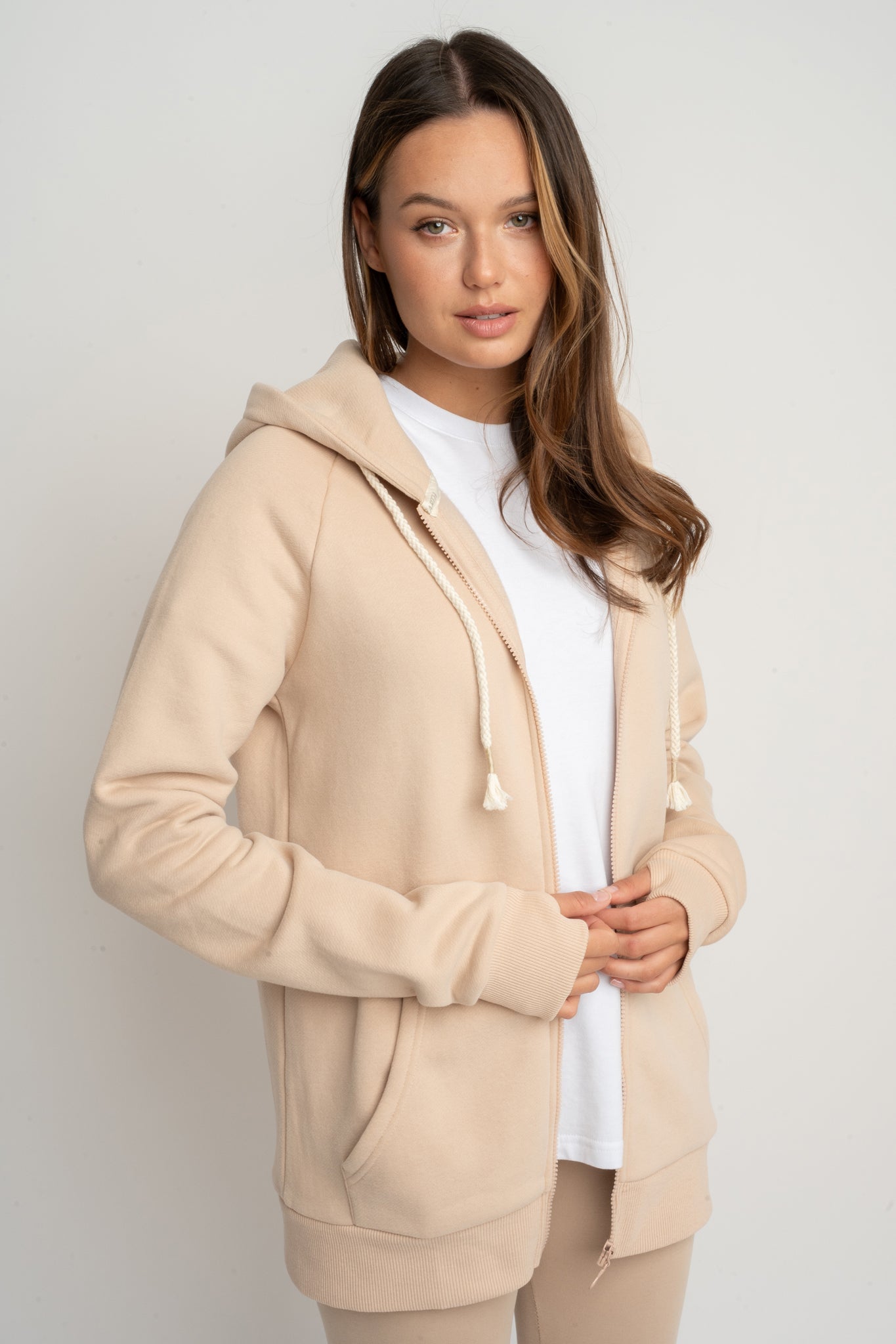 BEIGE ZIP-UP HOODIE - ZANZIBAR