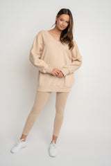 BEIGE OVERSIZED V-NECK SWEATSHIRT – BISCOE