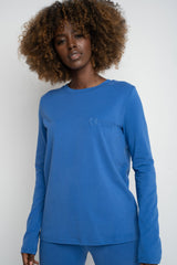 BLUE LONG SLEEVE COTTON TOP – KANDY