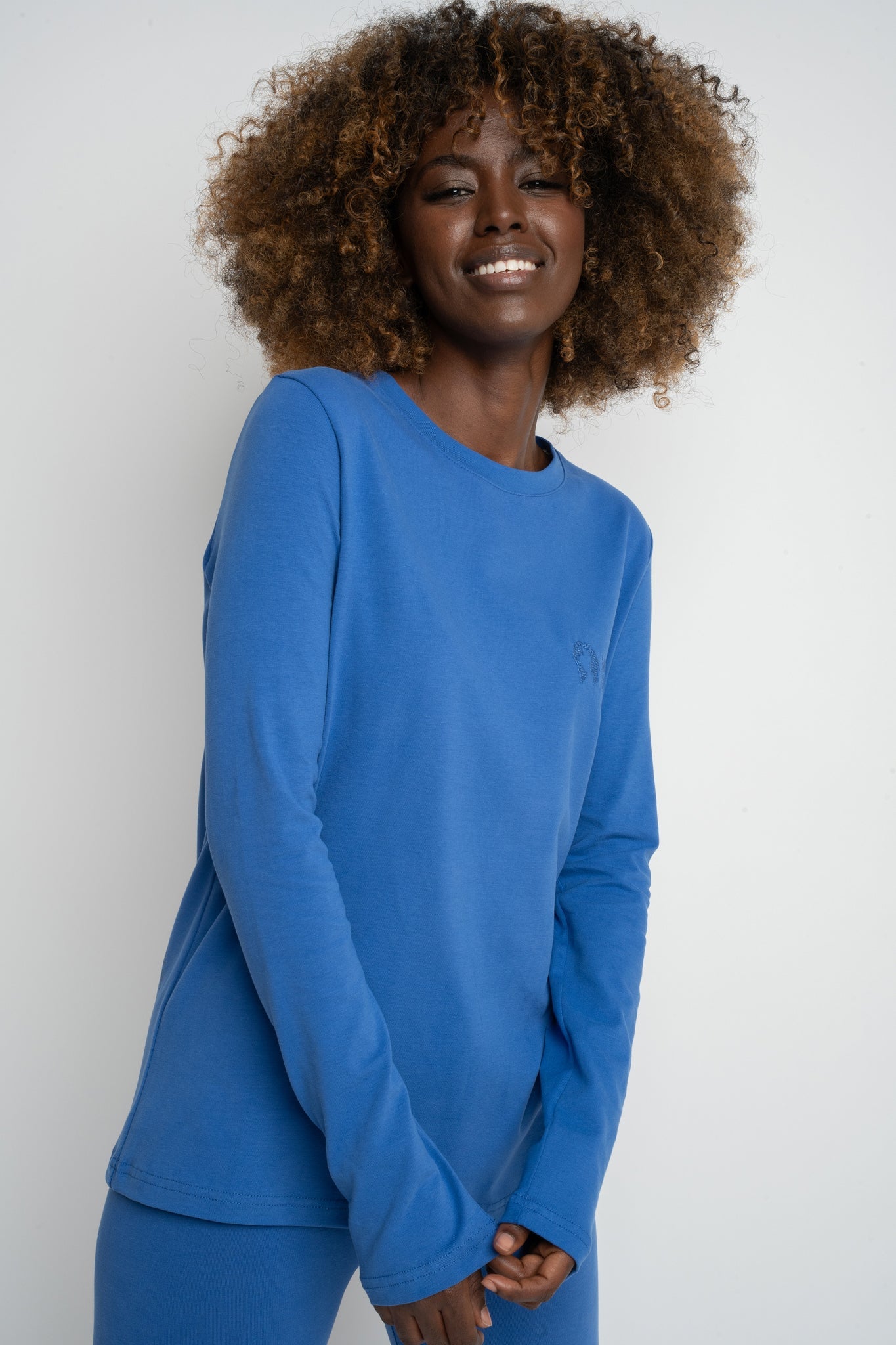 BLUE LONG SLEEVE COTTON TOP – KANDY