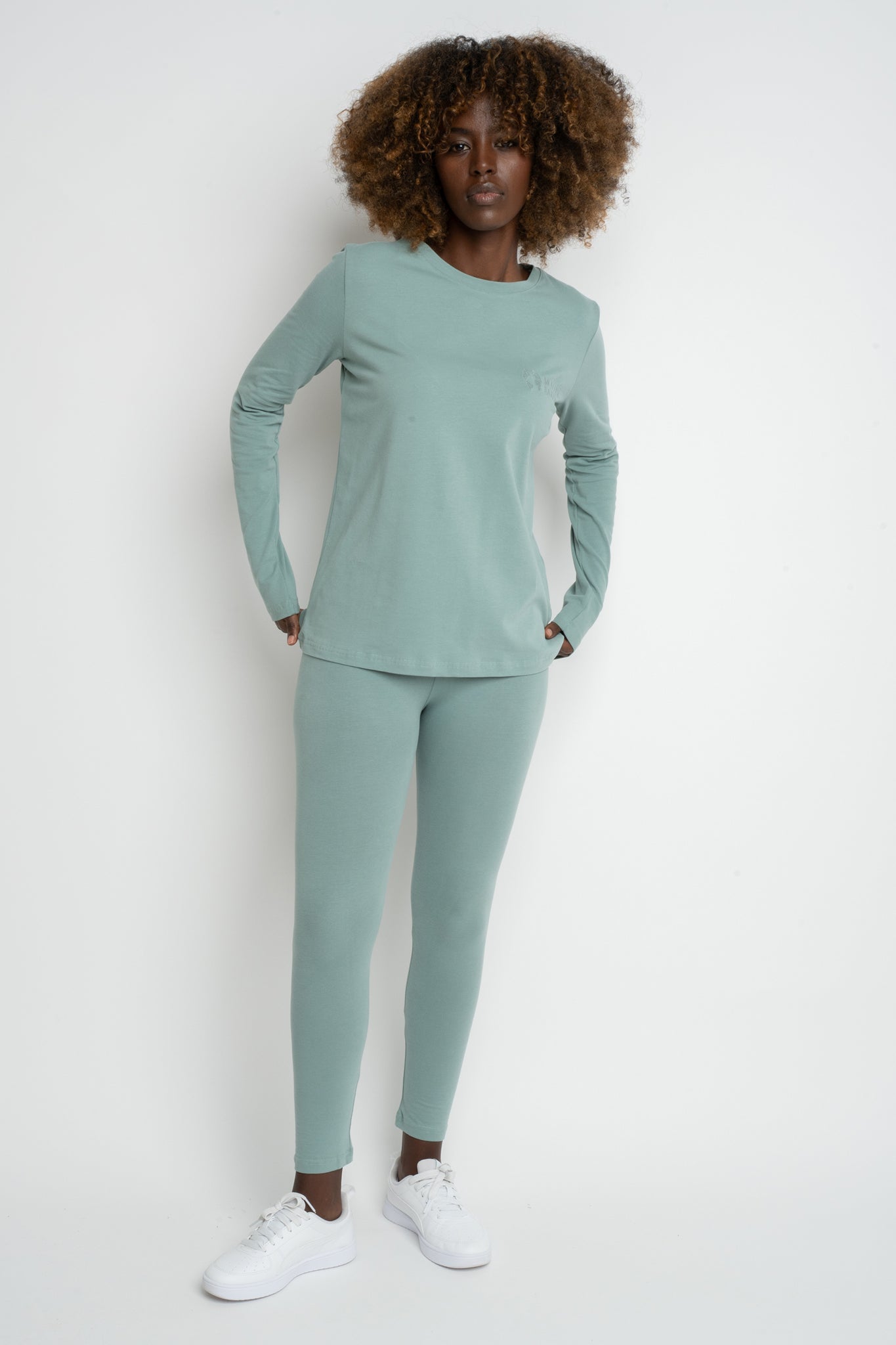 TURQUOISE LONG SLEEVE COTTON TOP – KANDY