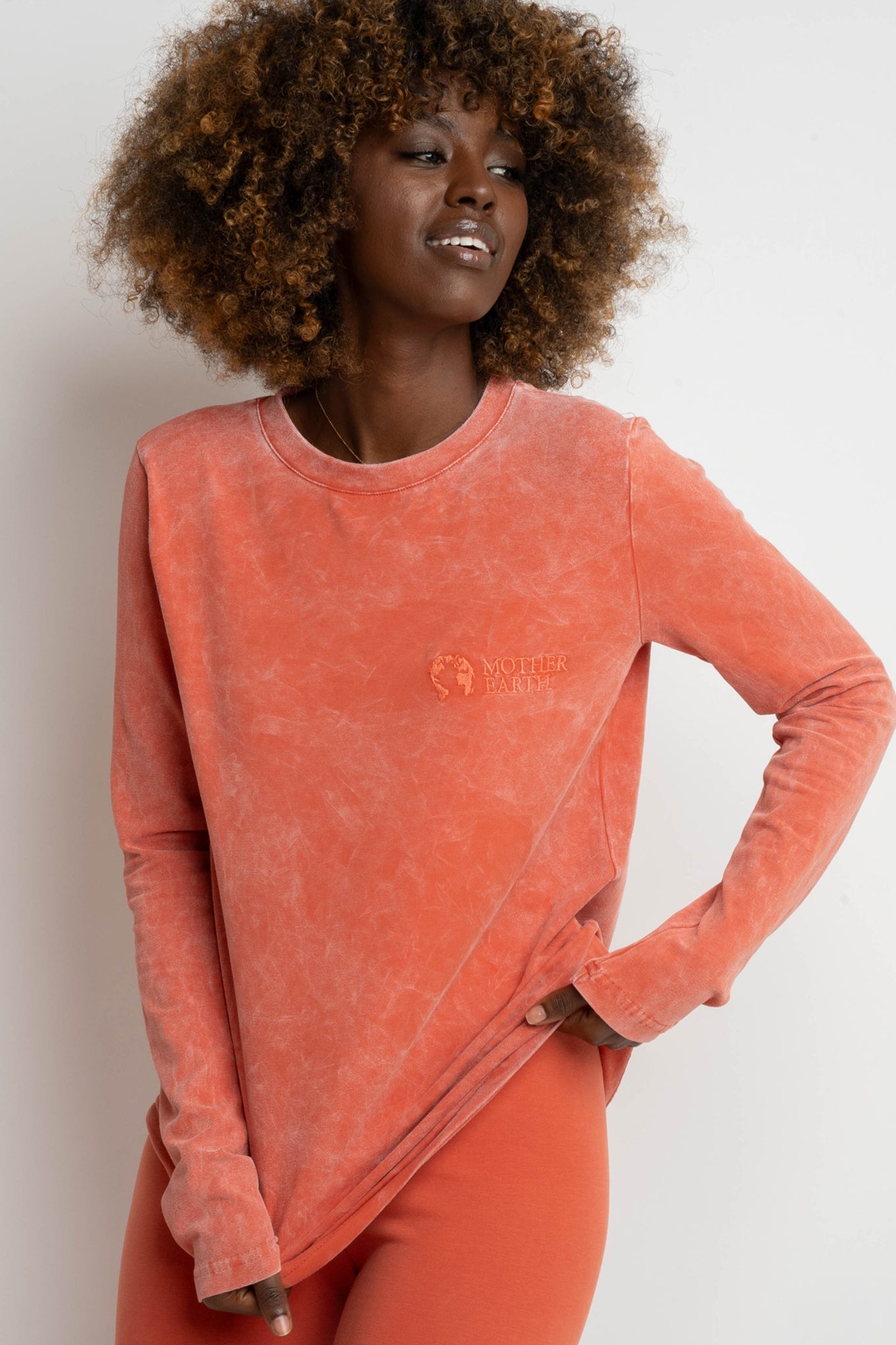 LONG SLEEVE WASHED EFFECT TOP ORANGE - POLIKSENA