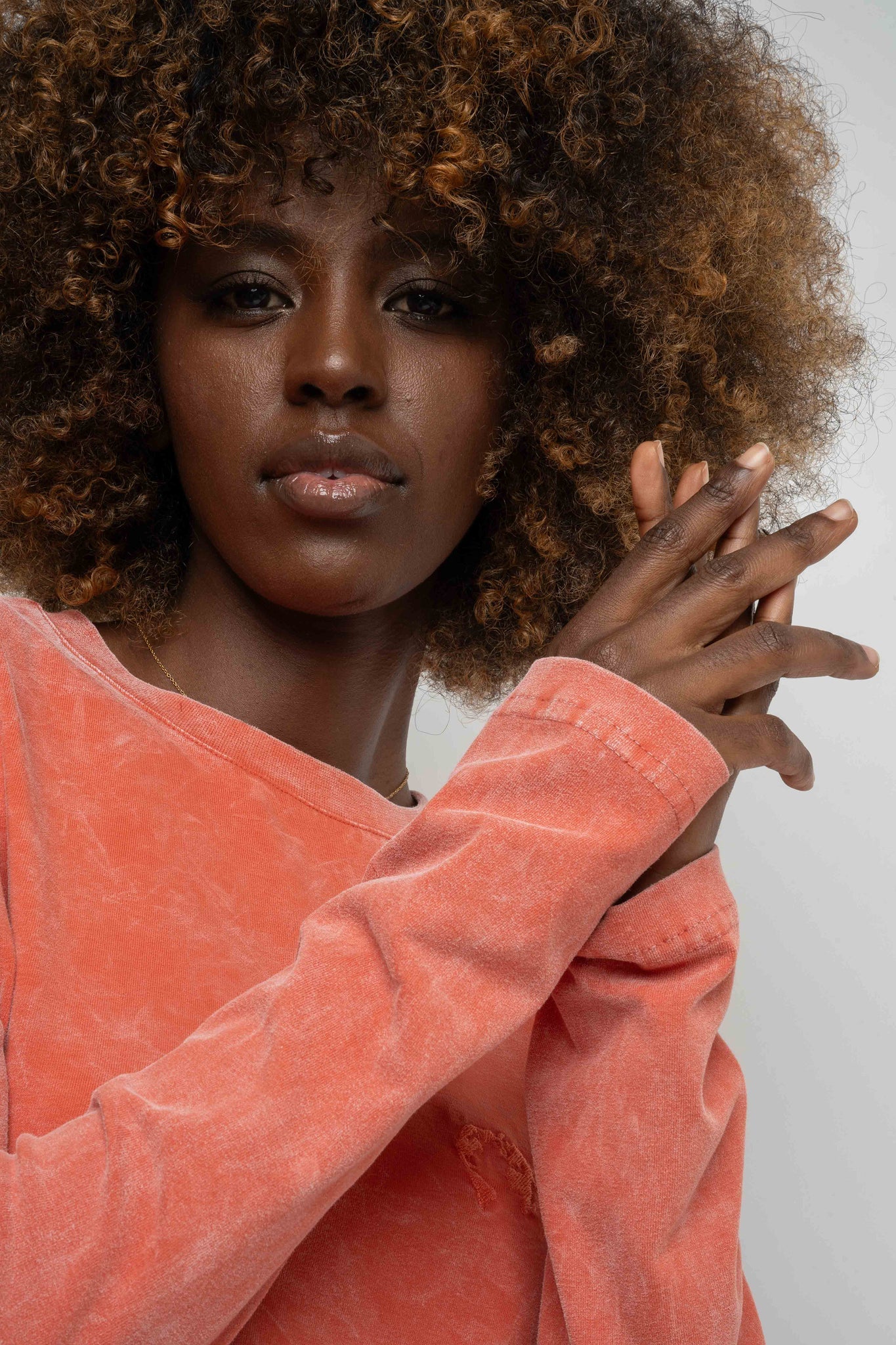 LONG SLEEVE WASHED EFFECT TOP ORANGE - POLIKSENA