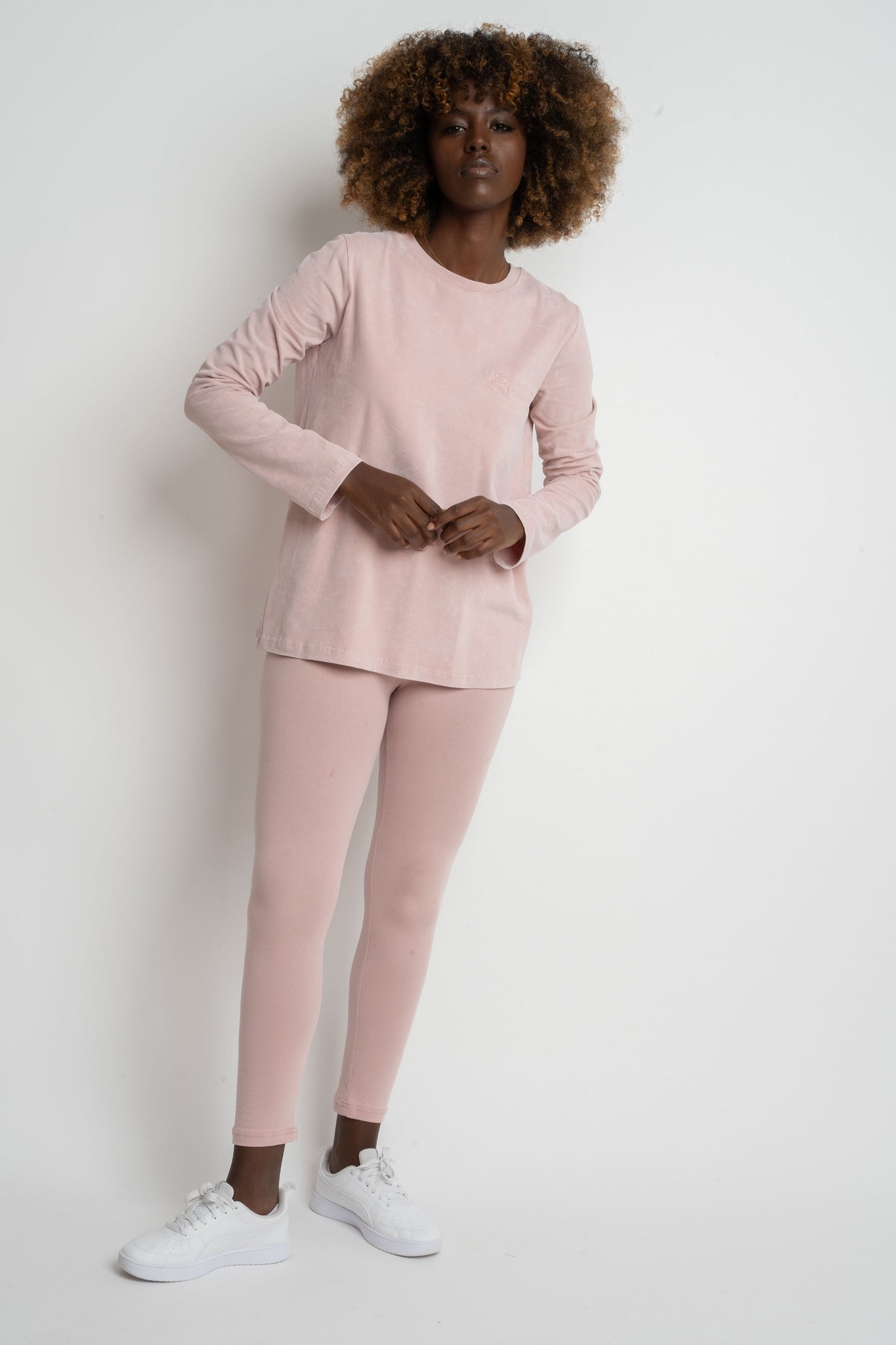 LONG SLEEVE WASHED EFFECT TOP LIGHT PINK - POLIKSENA