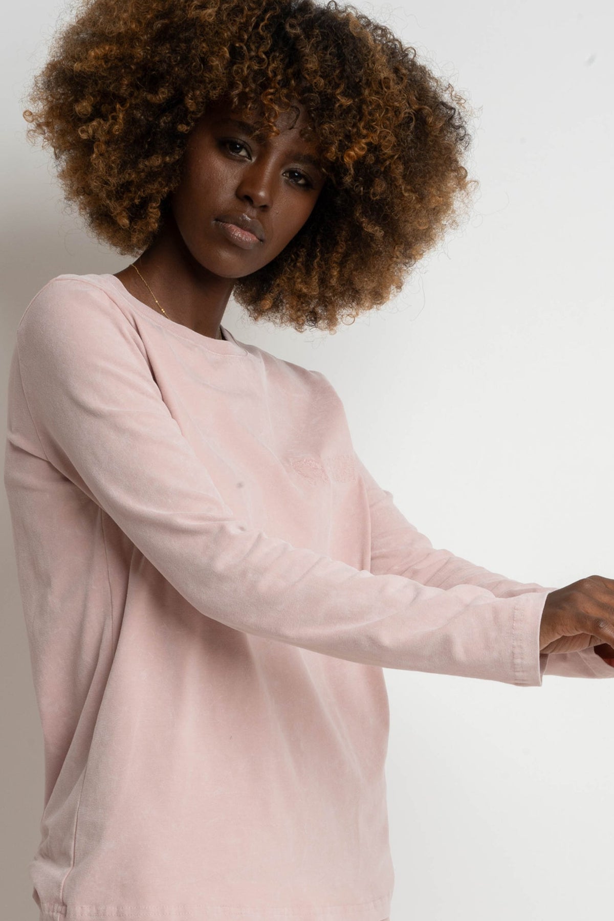 LONG SLEEVE WASHED EFFECT TOP LIGHT PINK - POLIKSENA