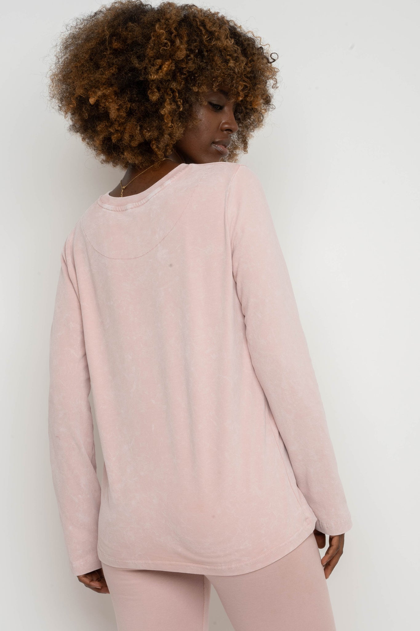 LONG SLEEVE WASHED EFFECT TOP LIGHT PINK - POLIKSENA