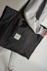 DENIM SHOPPER BAG BLACK - LIDO