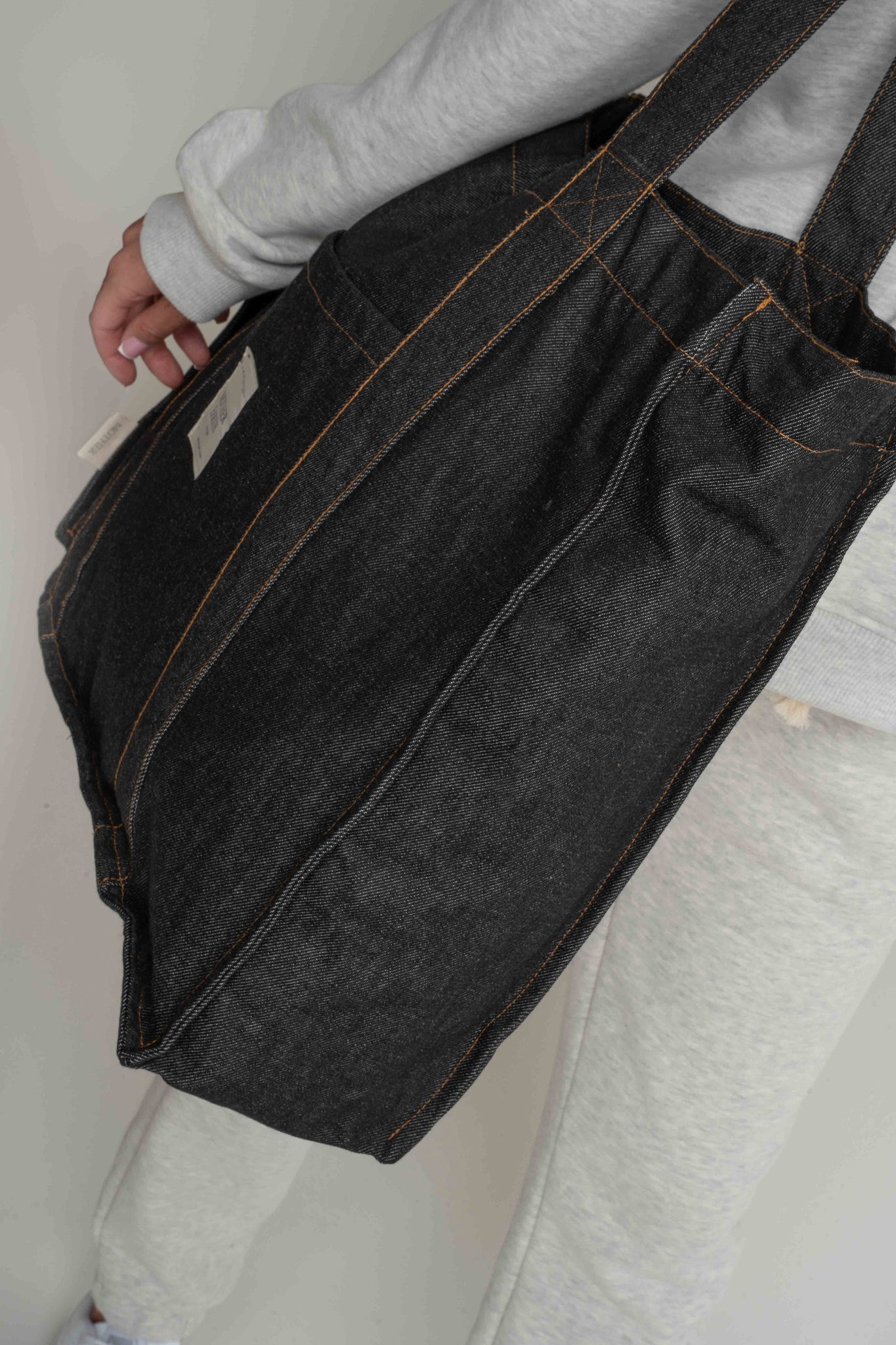 DENIM SHOPPER BAG BLACK - LIDO