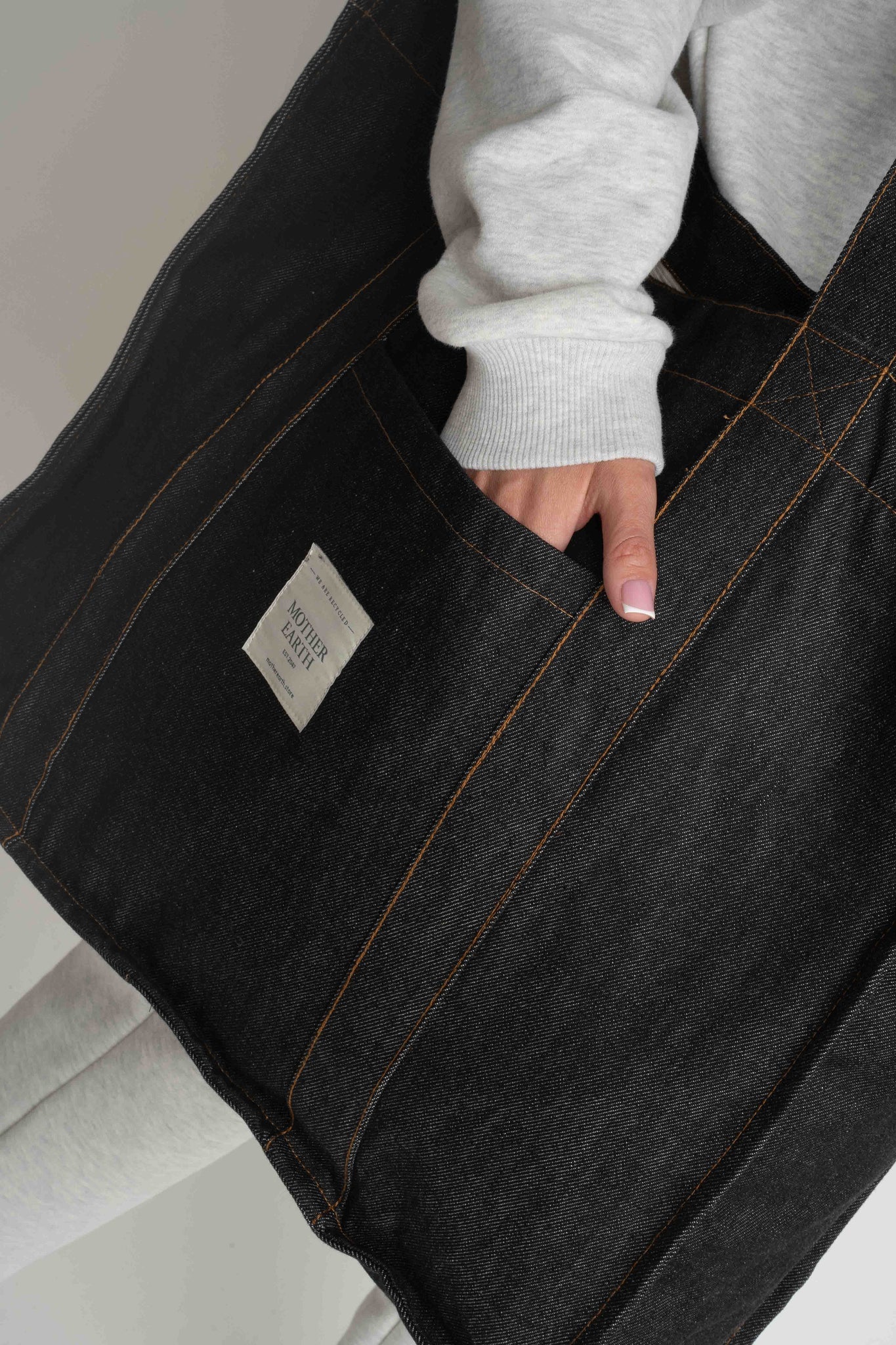 DENIM SHOPPER BAG BLACK - LIDO