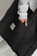 DENIM SHOPPER BAG BLACK - LIDO