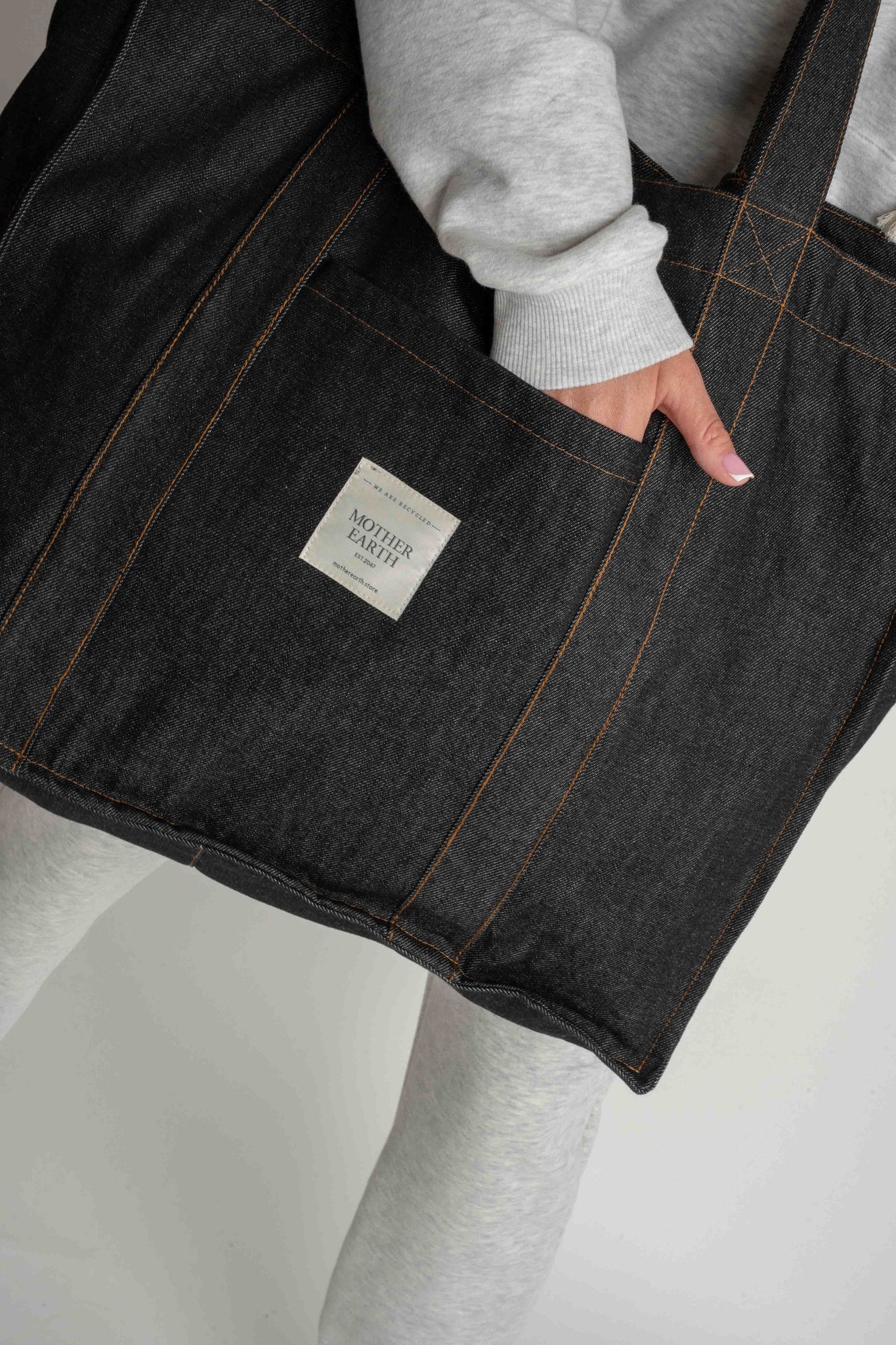 DENIM SHOPPER BAG BLACK - LIDO