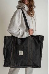 DENIM SHOPPER BAG BLACK - LIDO
