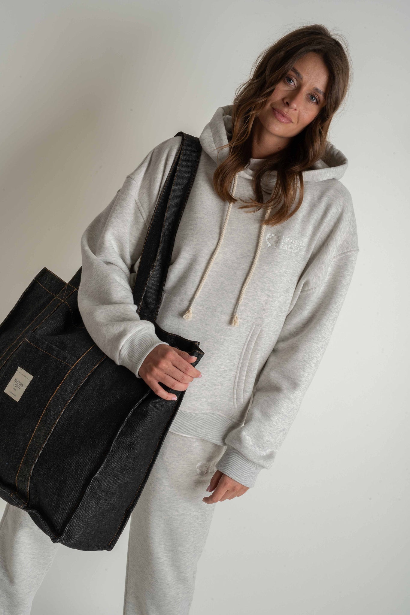 DENIM SHOPPER BAG BLACK - LIDO