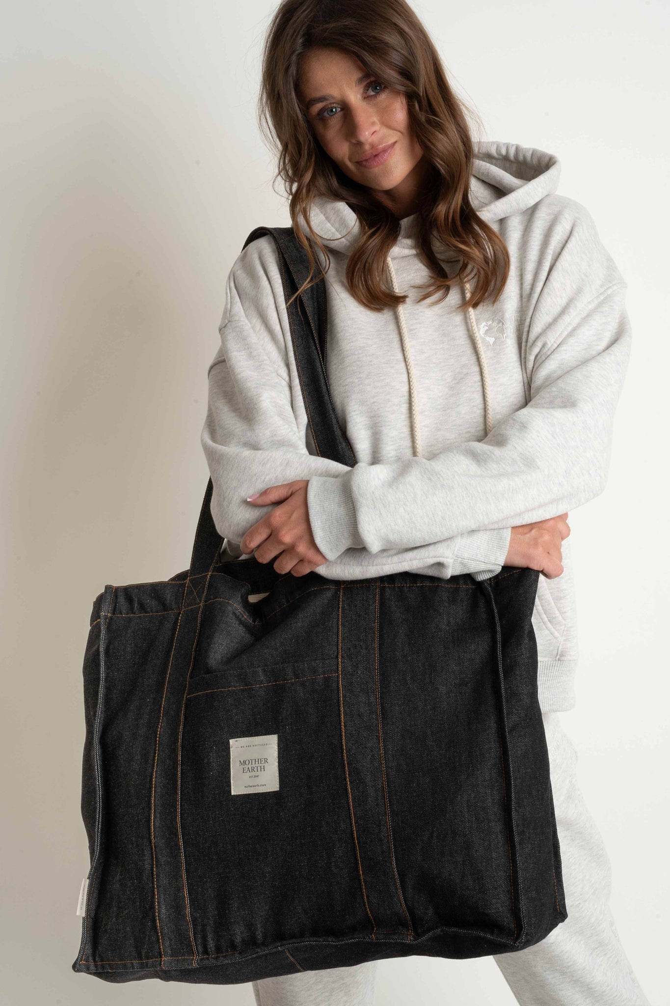 DENIM SHOPPER BAG BLACK - LIDO