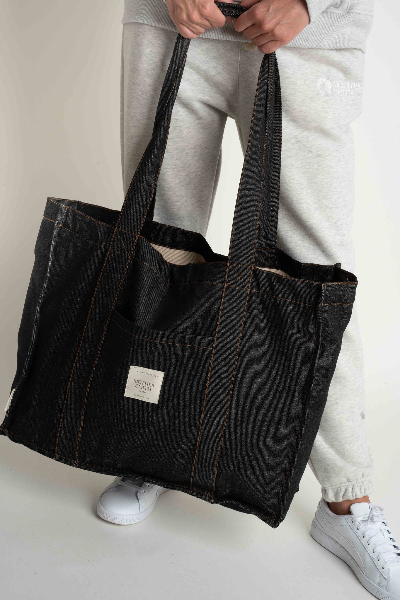 DENIM SHOPPER BAG BLACK - LIDO