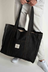 DENIM SHOPPER BAG BLACK - LIDO
