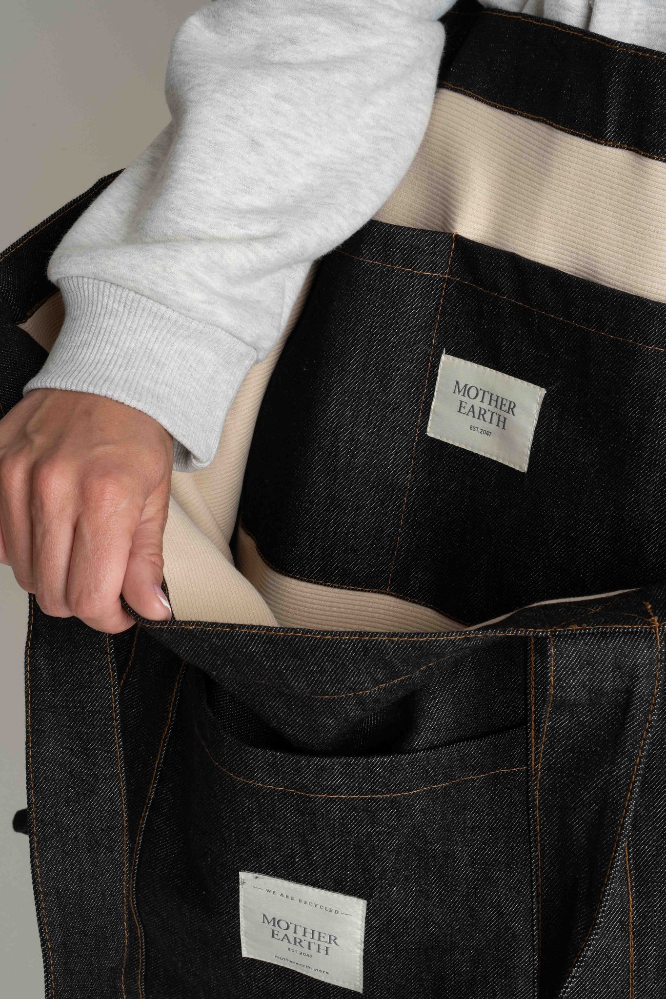 DENIM SHOPPER BAG BLACK - LIDO