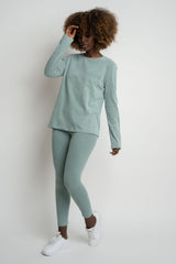 LONG SLEEVE WASHED EFFECT TOP TURQUOISE - POLIKSENA
