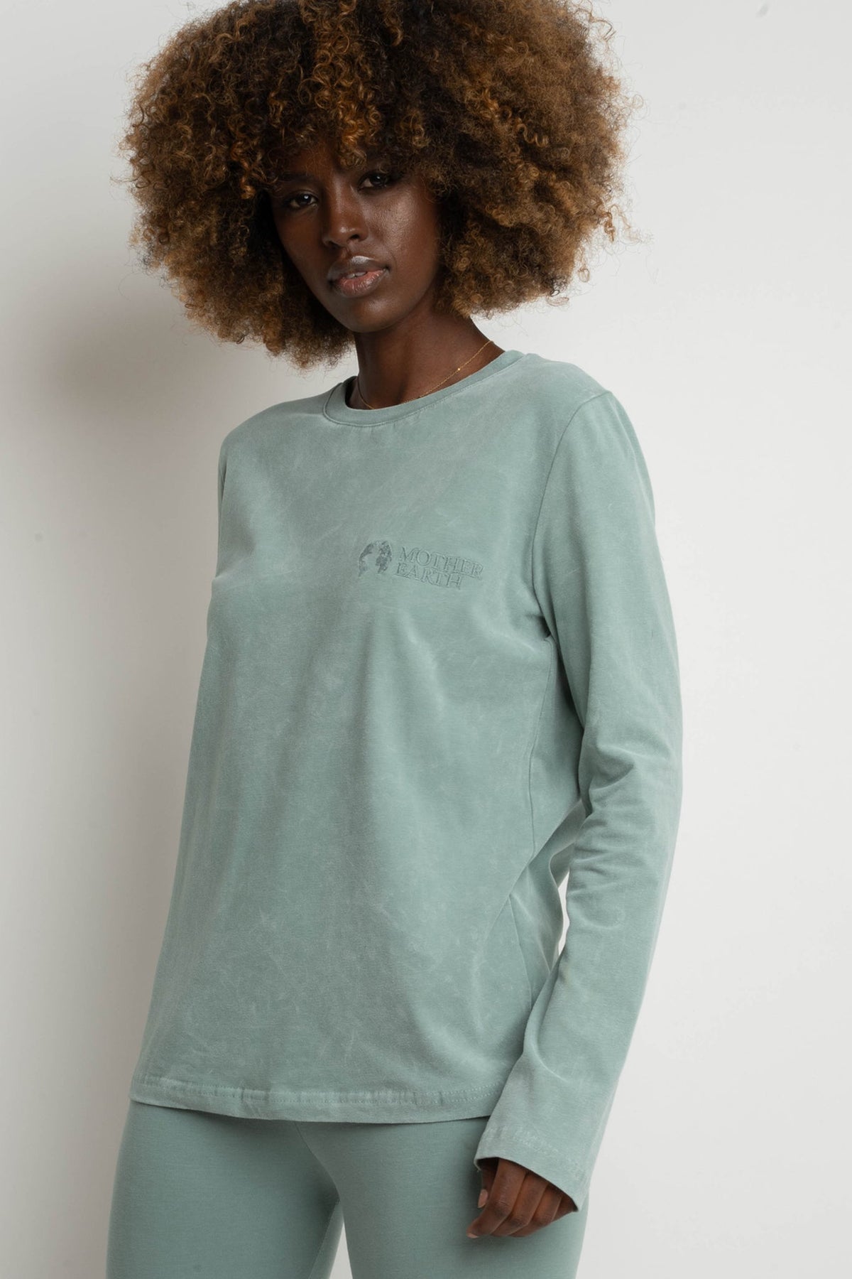 LONG SLEEVE WASHED EFFECT TOP TURQUOISE - POLIKSENA
