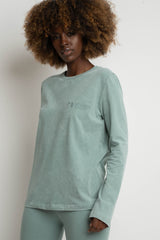LONG SLEEVE WASHED EFFECT TOP TURQUOISE - POLIKSENA