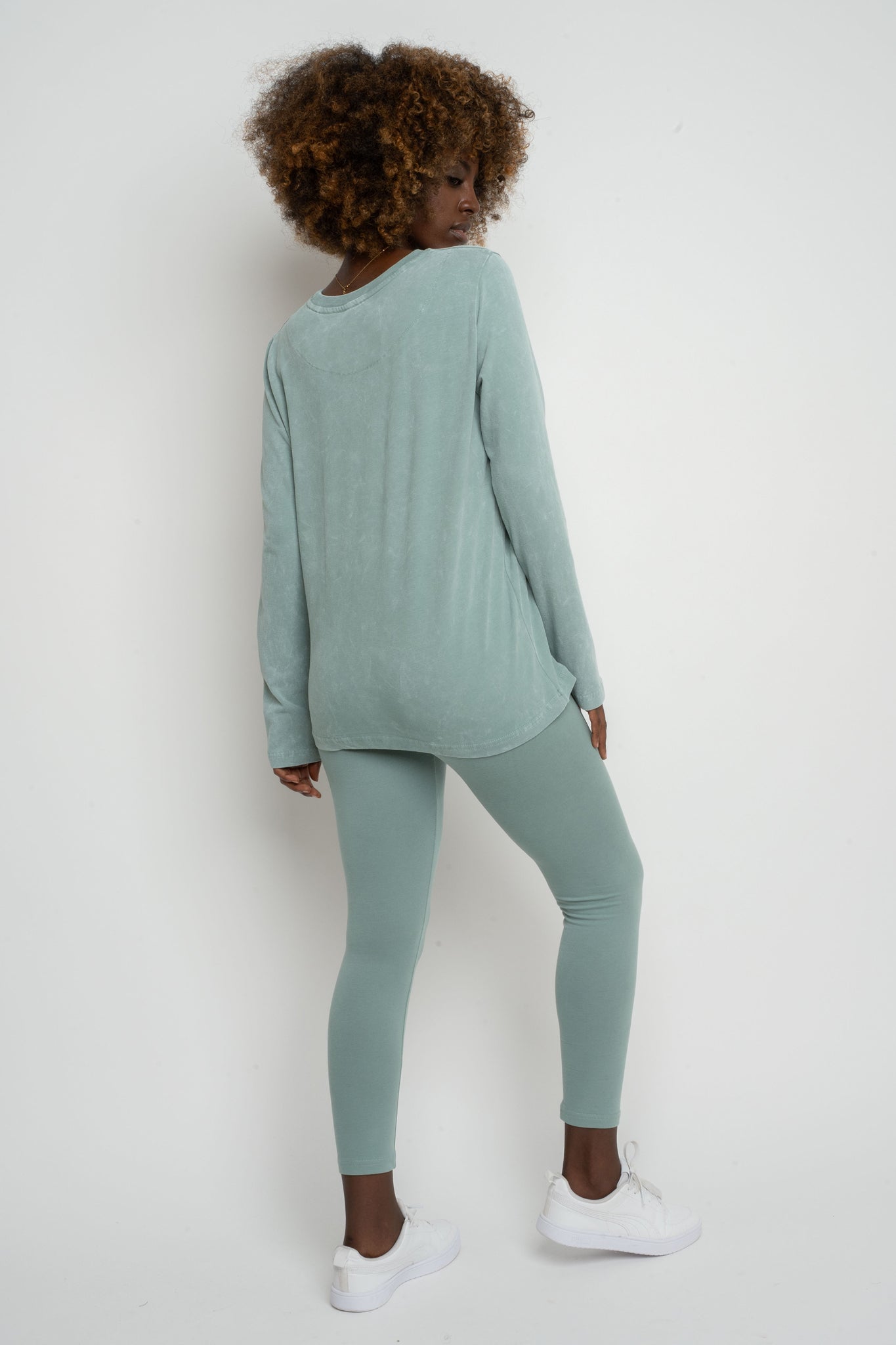 LONG SLEEVE WASHED EFFECT TOP TURQUOISE - POLIKSENA