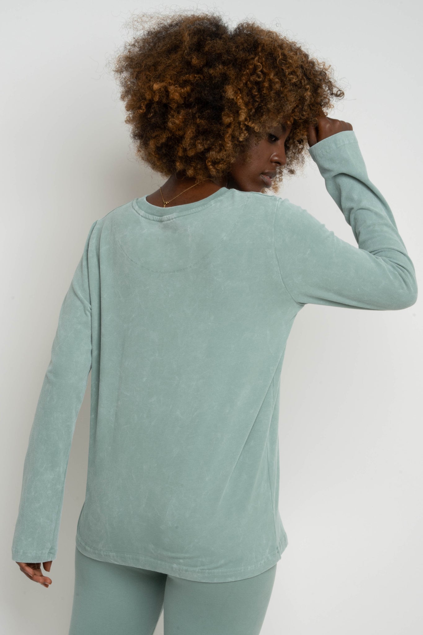 LONG SLEEVE WASHED EFFECT TOP TURQUOISE - POLIKSENA