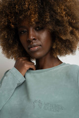 LONG SLEEVE WASHED EFFECT TOP TURQUOISE - POLIKSENA