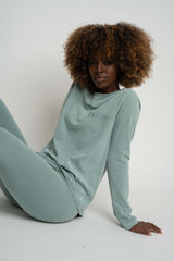 LONG SLEEVE WASHED EFFECT TOP TURQUOISE - POLIKSENA