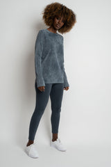 LONG SLEEVE WASHED EFFECT TOP GRAPHITE - POLIKSENA