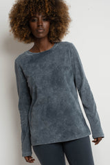 LONG SLEEVE WASHED EFFECT TOP GRAPHITE - POLIKSENA