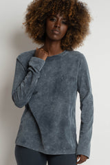 LONG SLEEVE WASHED EFFECT TOP GRAPHITE - POLIKSENA
