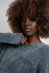 LONG SLEEVE WASHED EFFECT TOP GRAPHITE - POLIKSENA