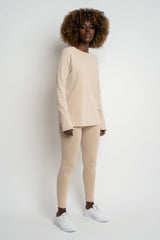 LONG SLEEVE WASHED EFFECT TOP BEIGE - POLIKSENA