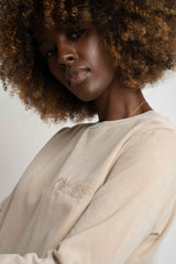 LONG SLEEVE WASHED EFFECT TOP BEIGE - POLIKSENA