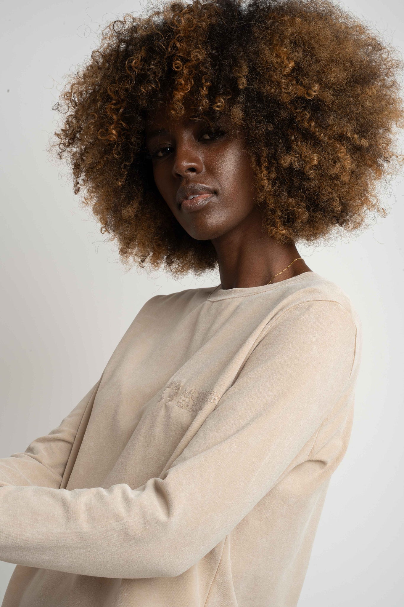 LONG SLEEVE WASHED EFFECT TOP BEIGE - POLIKSENA