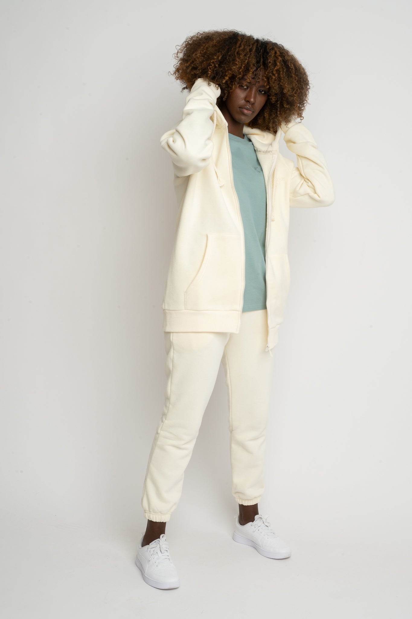 ECRU ZIP-UP HOODIE - ZANZIBAR