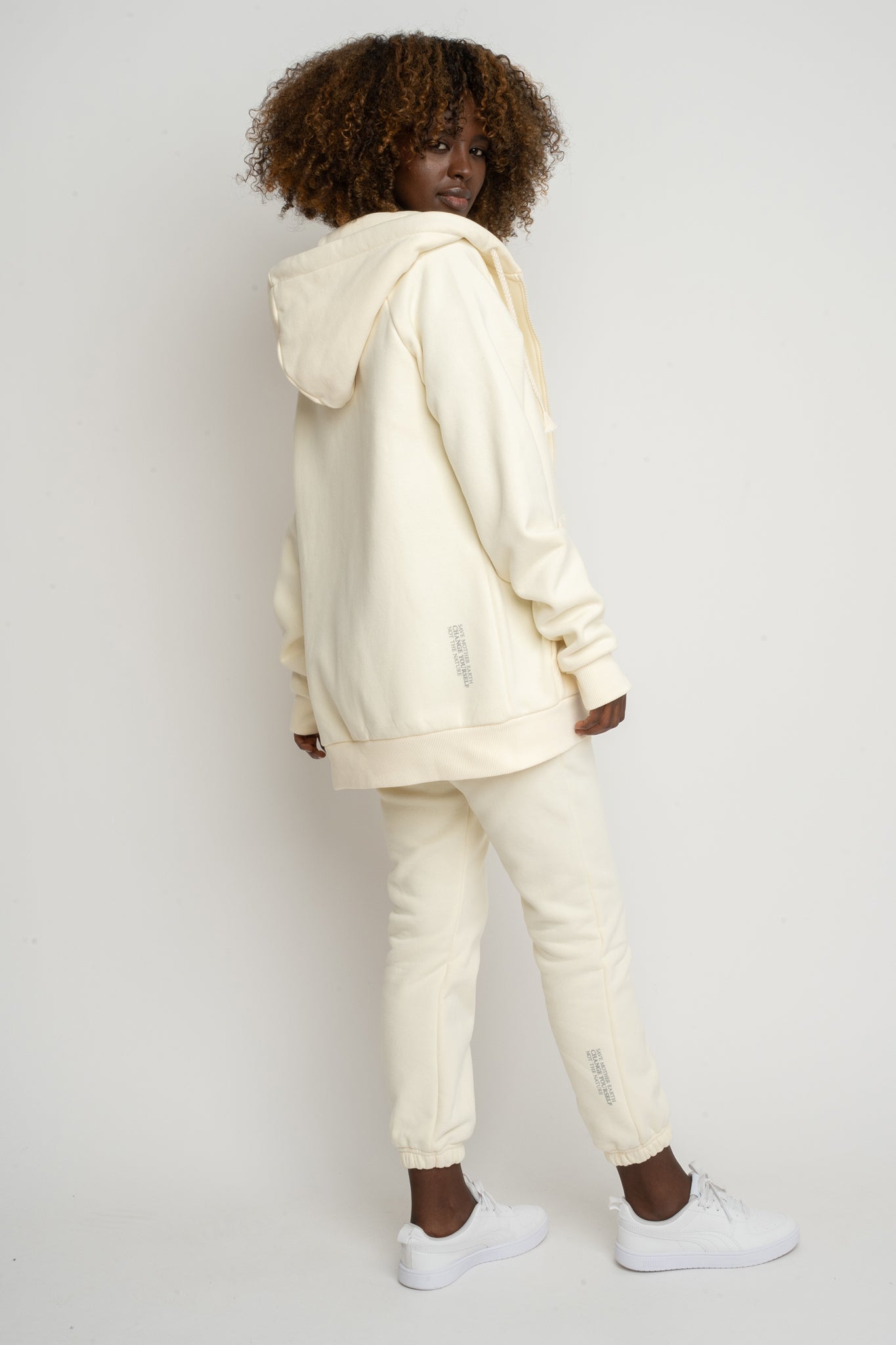 ECRU ZIP-UP HOODIE - ZANZIBAR