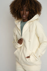 ECRU ZIP-UP HOODIE - ZANZIBAR