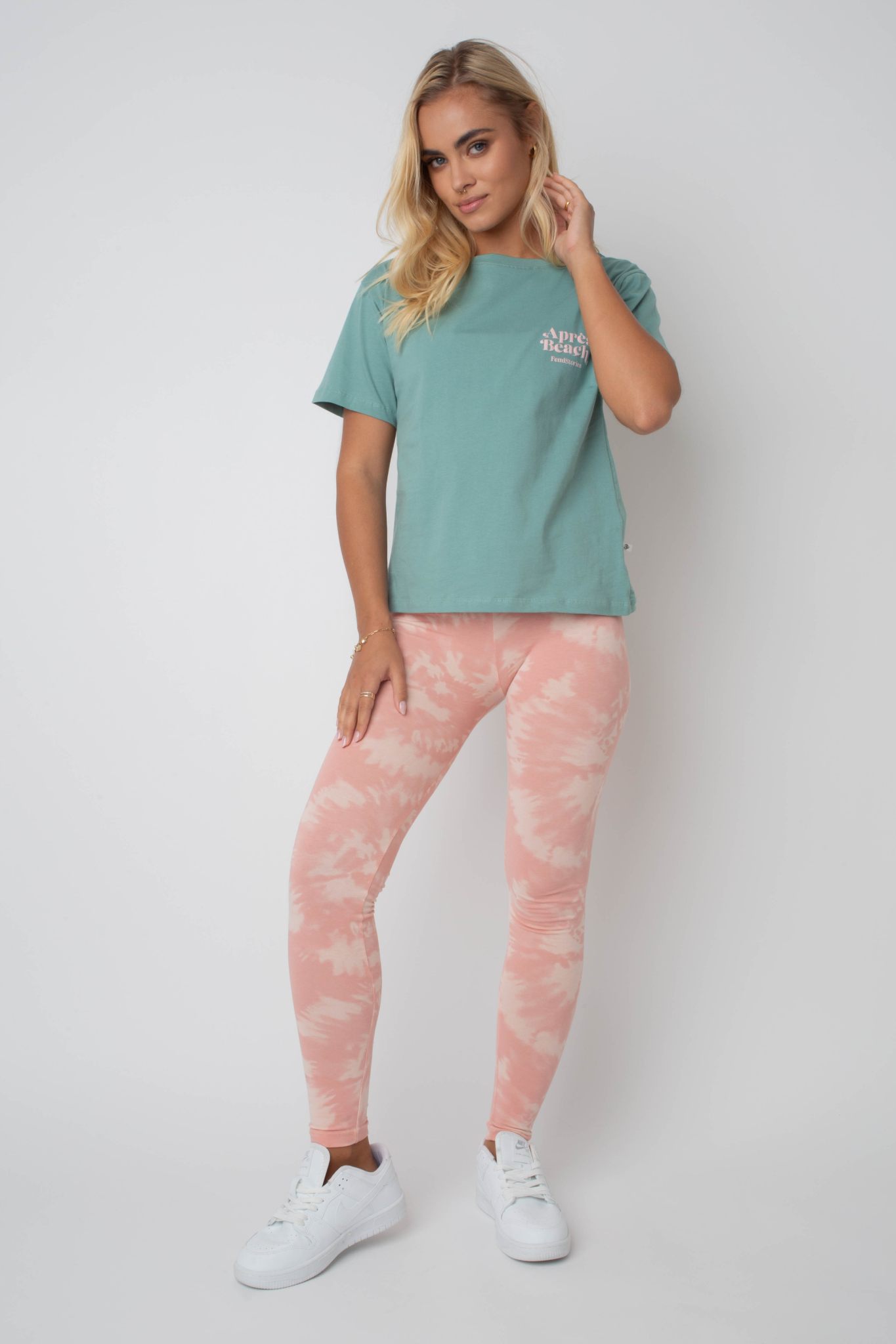 Apres Beach Mint T -Shirt mit rosa Druck - Manuel