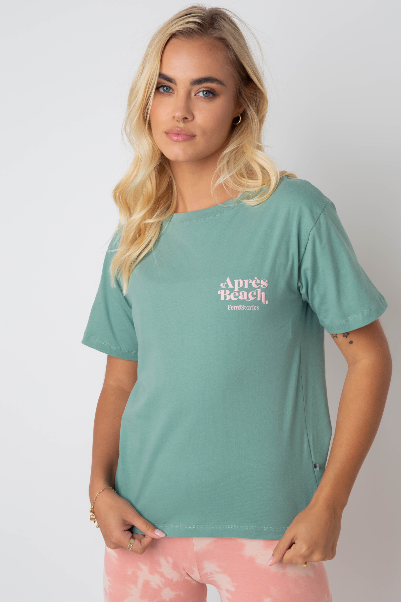 Apres Beach Mint T -Shirt mit rosa Druck - Manuel