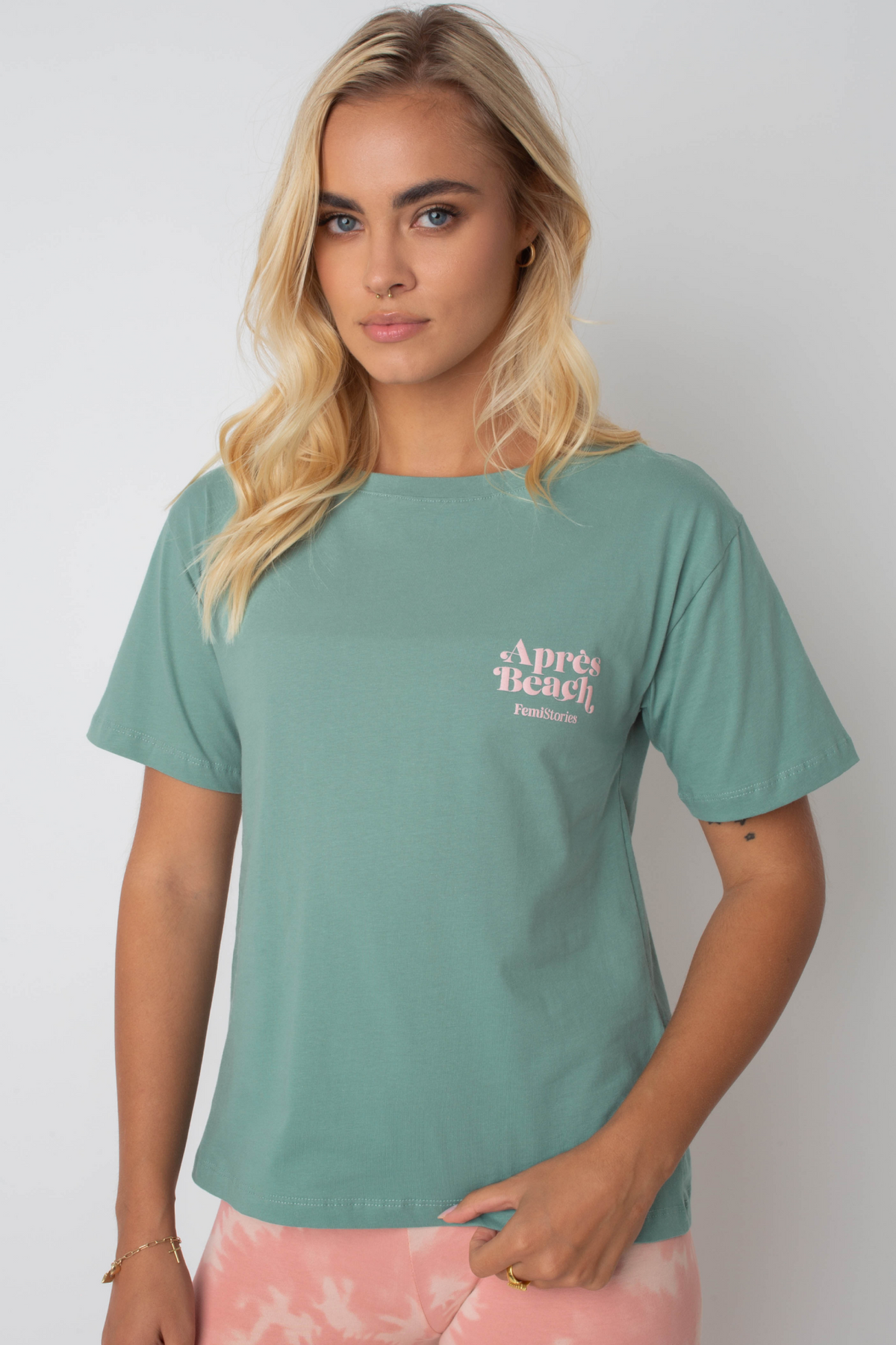 Apres Beach Mint T -Shirt mit rosa Druck - Manuel