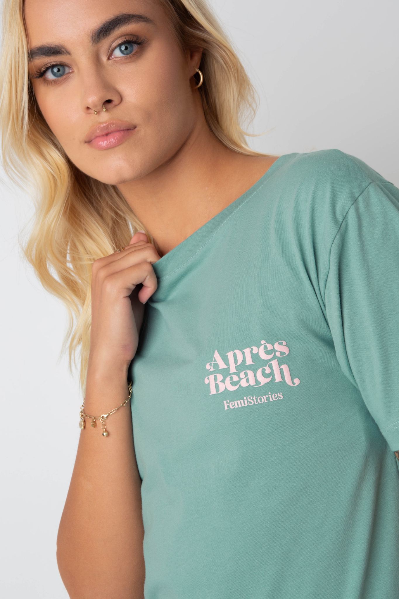 Apres Beach Mint T -Shirt mit rosa Druck - Manuel