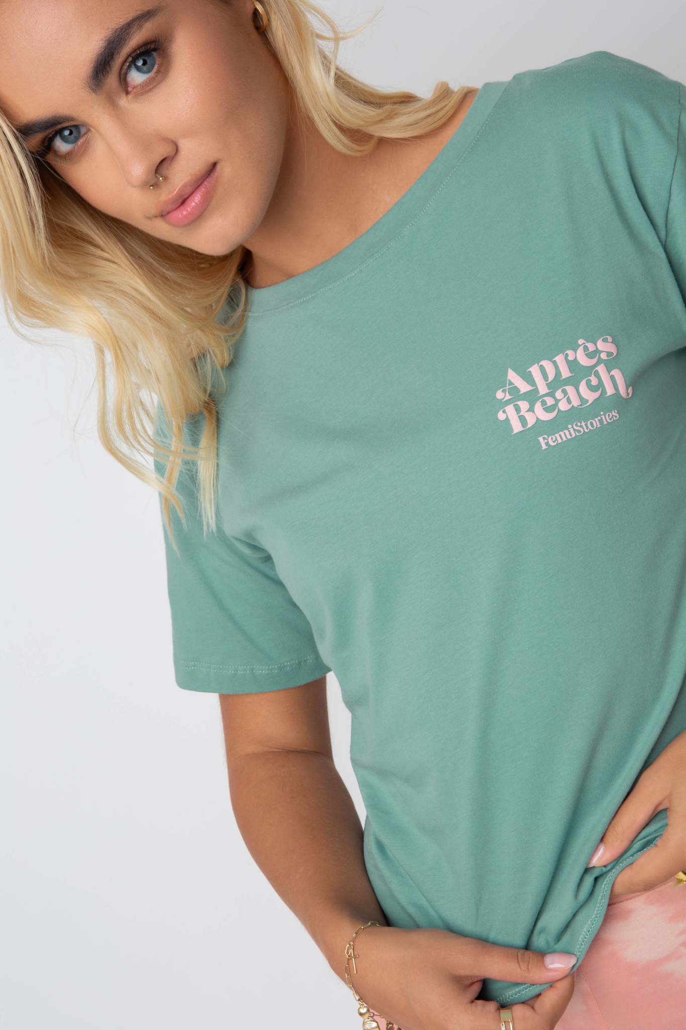 Apres Beach Mint T -Shirt mit rosa Druck - Manuel